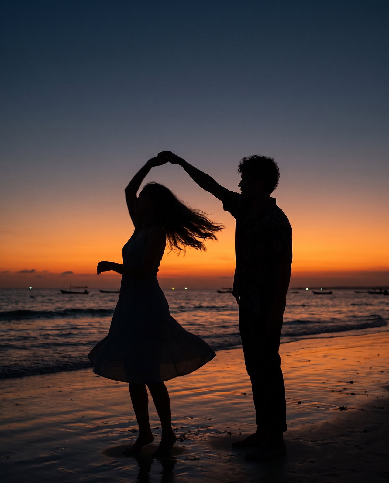 Couple Dancing on Beach at Dusk