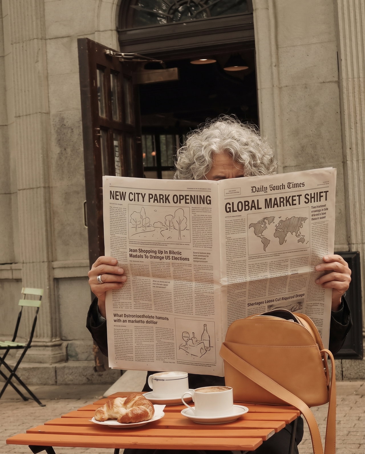 Morning Coffee with Newspaper at Cafe Terrace