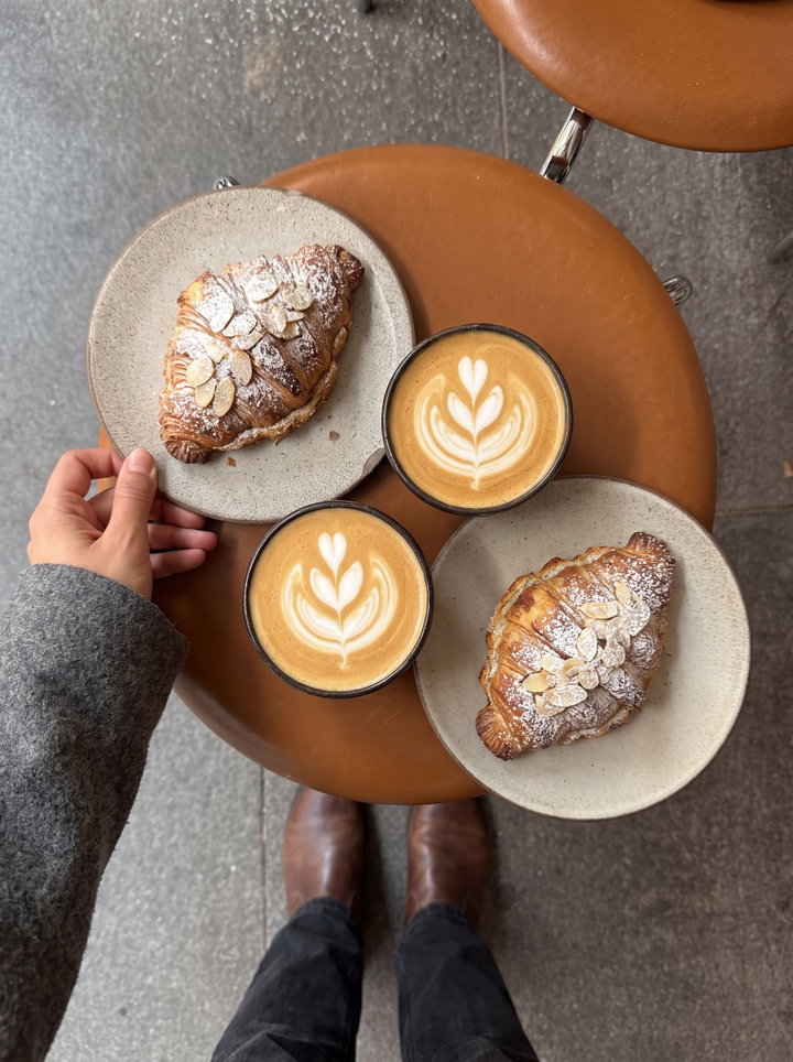 Top-Down View of Coffee and Pastries