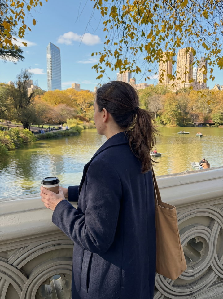 Woman in Navy Coat at Central Park in Autumn