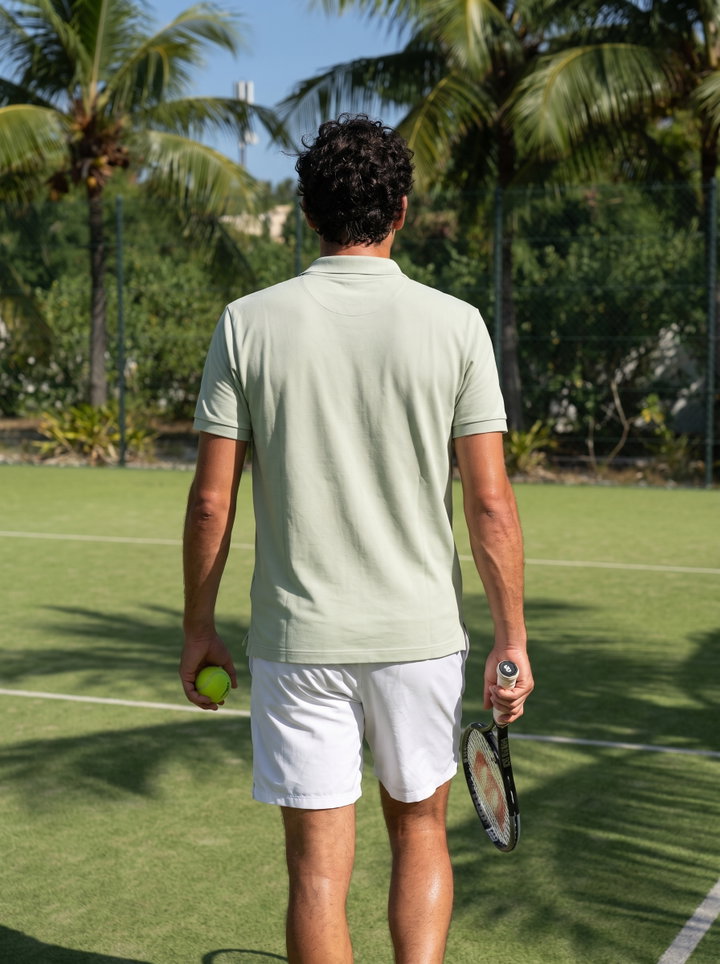 Man Walking onto Grass Tennis Court