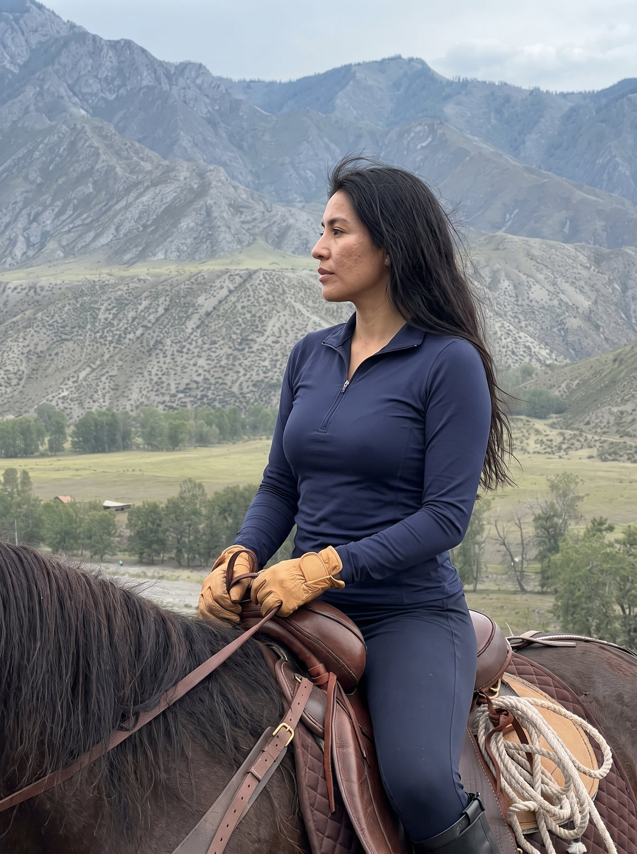 Equestrian Portrait of Woman on Horseback in Mountains