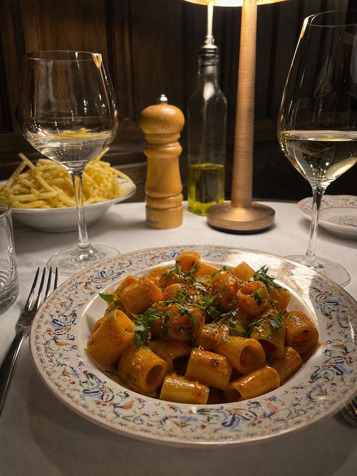 Rigatoni Pasta on Patterned Plate