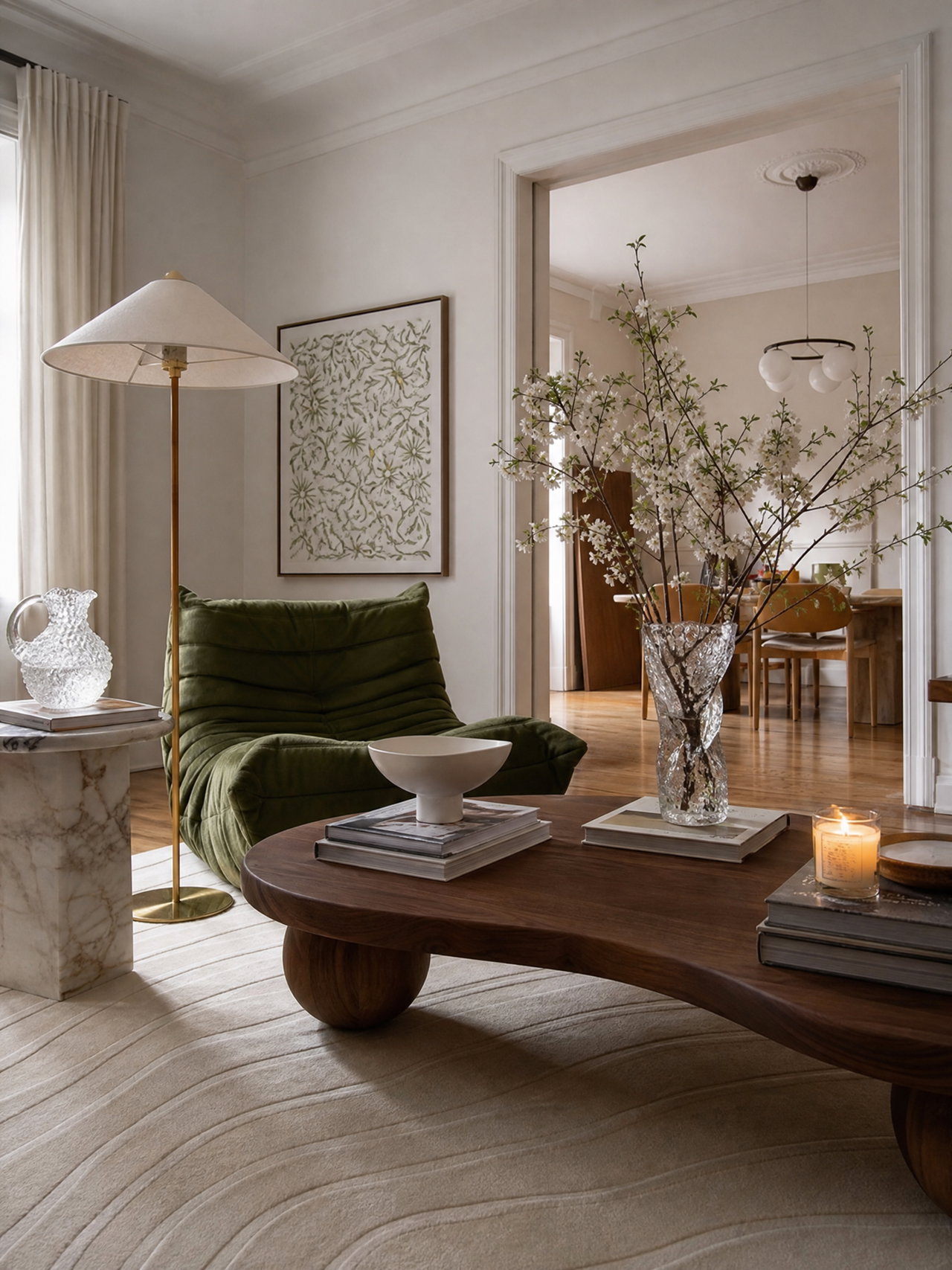 Eclectic Living Room with Green Lounge Sofa