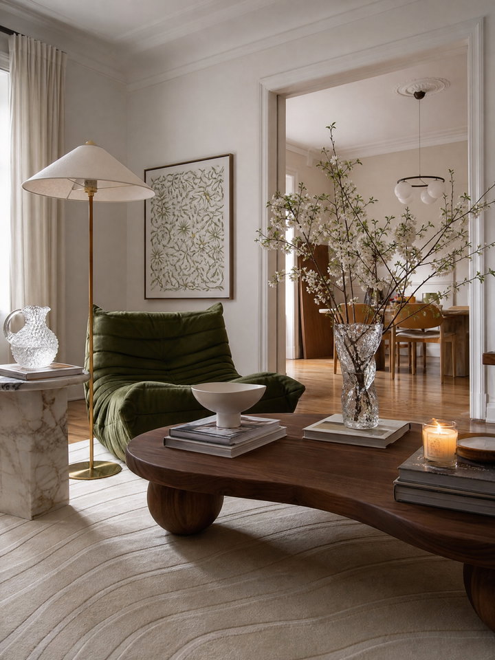 Eclectic Living Room with Green Lounge Sofa