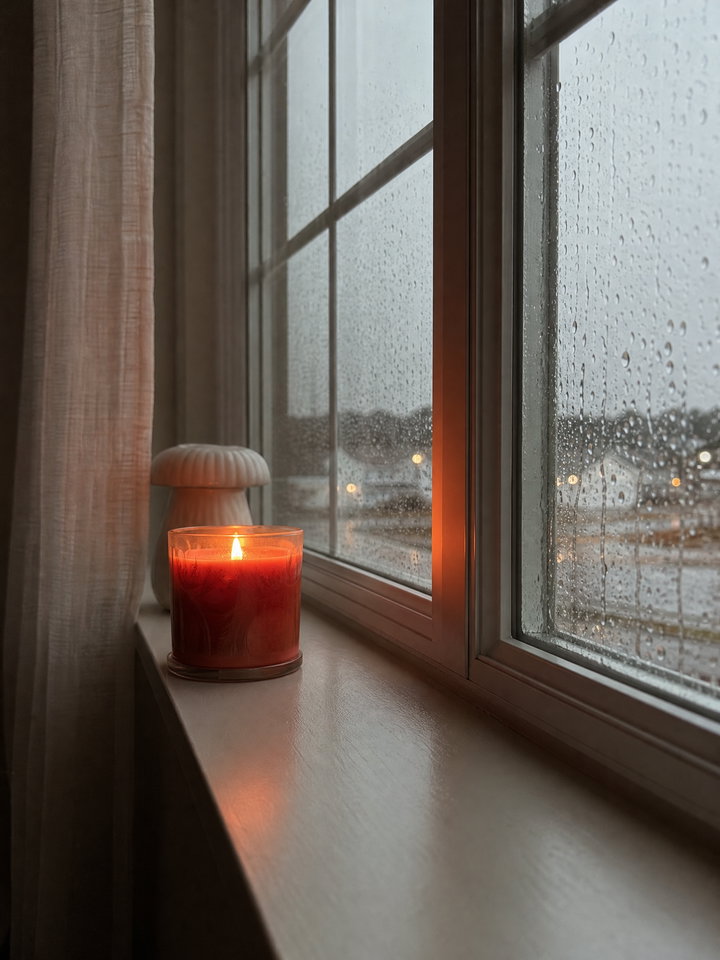 Candle on Rainy Windowsill