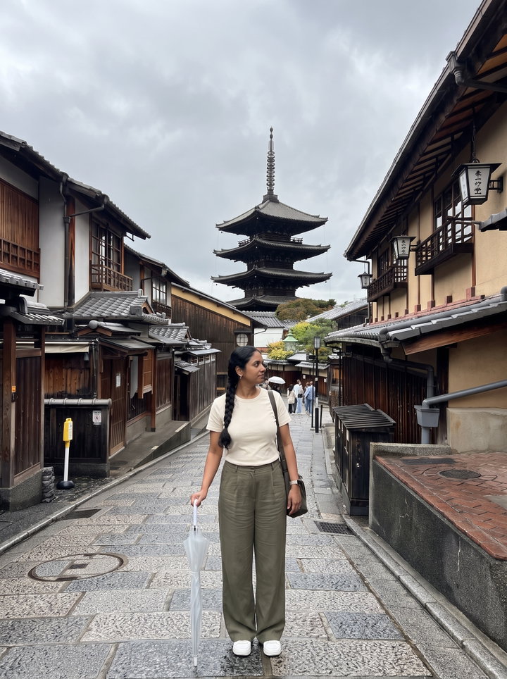 Woman in Olive Trousers on Yasaka Pagoda Street