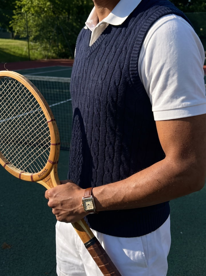 Vintage Tennis Style with Wooden Racket