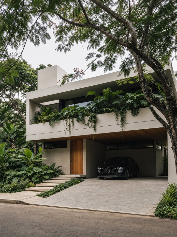 Tropical Concrete House with Planted Canopy
