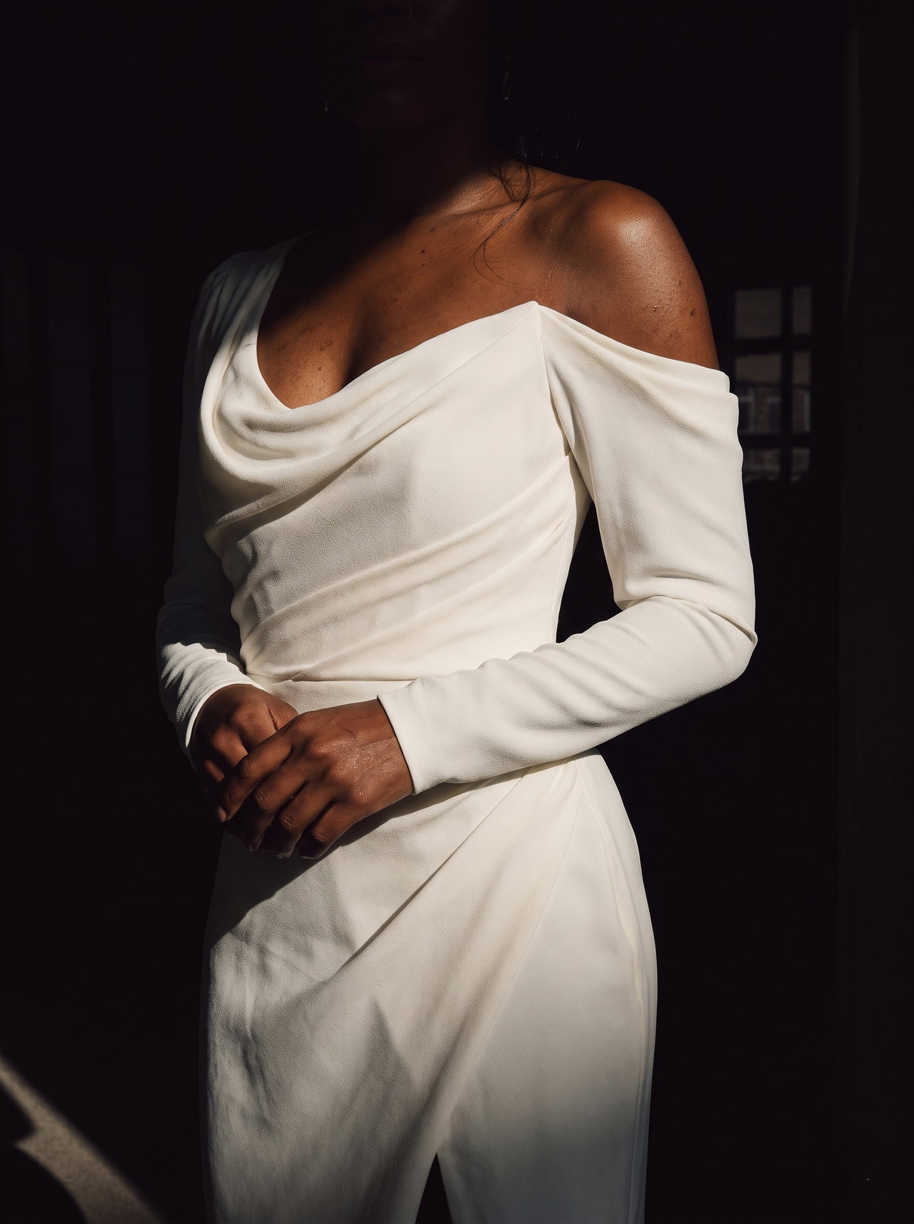 Bride in Matte Ivory Crepe Gown