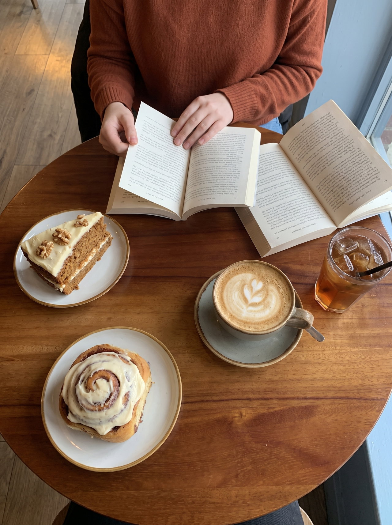 Cozy Cafe Reading with Pastries and Drinks
