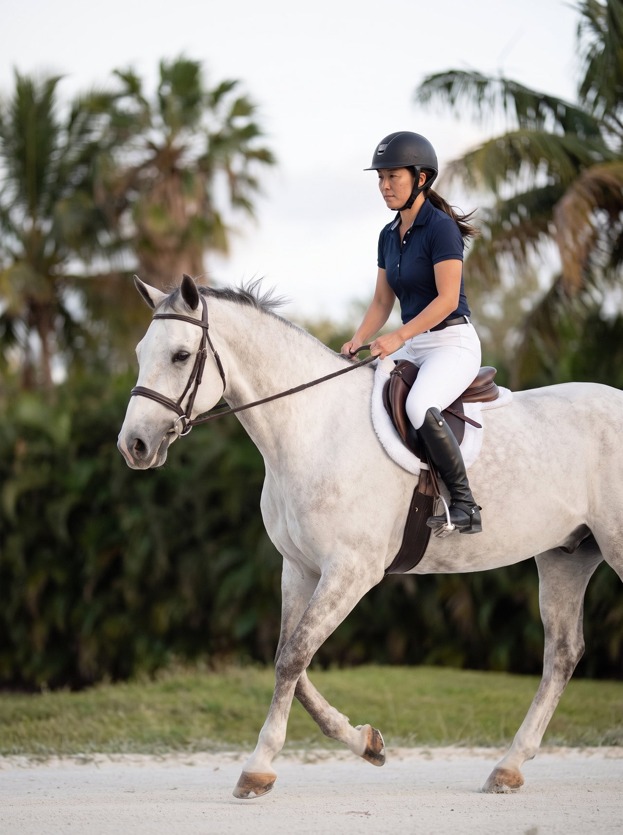 Rider on Grey Horse at Trot