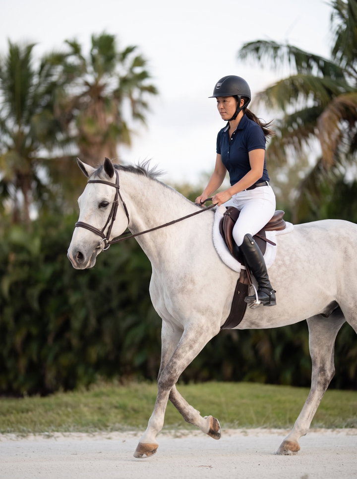 Rider on Grey Horse at Trot