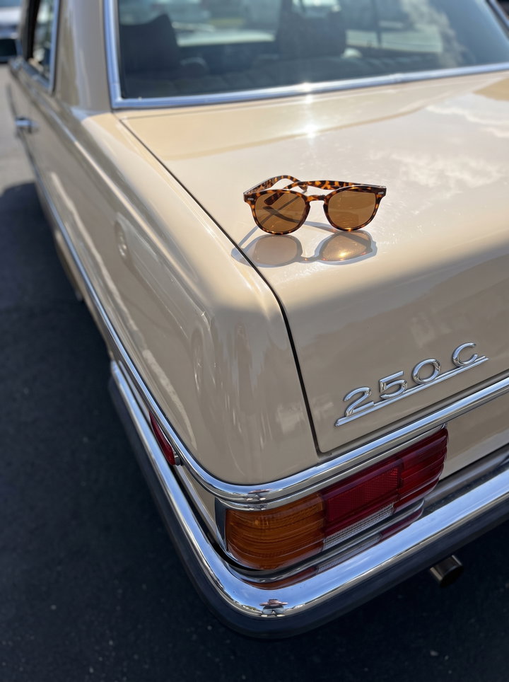 Sunglasses on Beige Vintage Mercedes Trunk