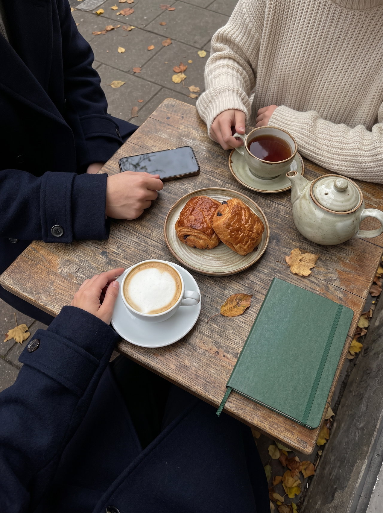 Coffee and Pastries at Cafe Table