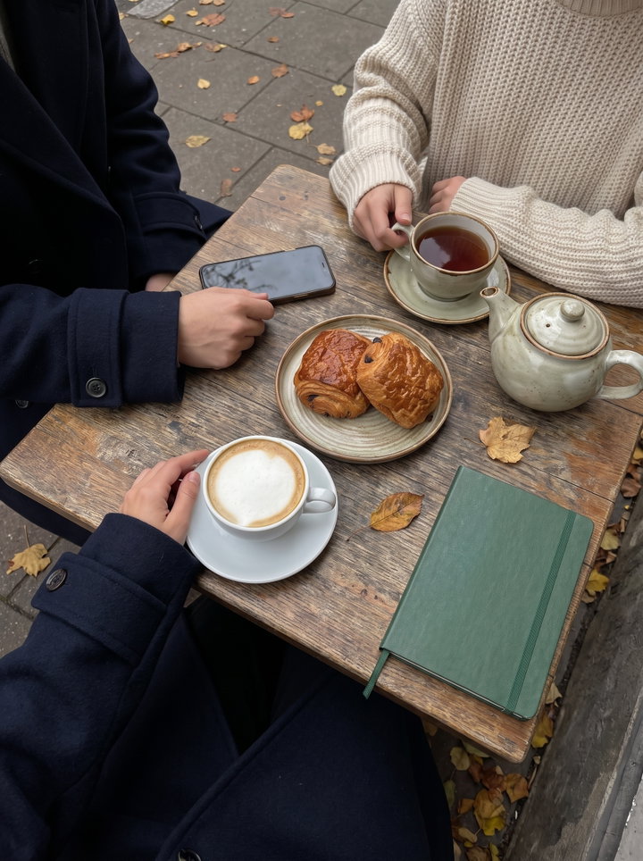 Coffee and Pastries at Cafe Table