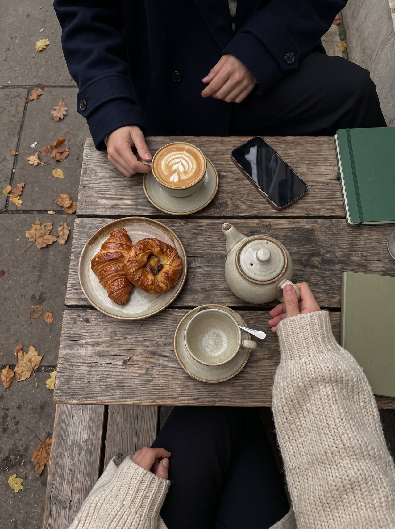 Coffee and Pastries at Cafe Table