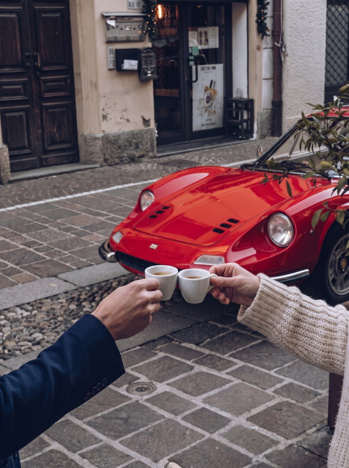 Espresso Toast Beside Red Vintage Sports Car