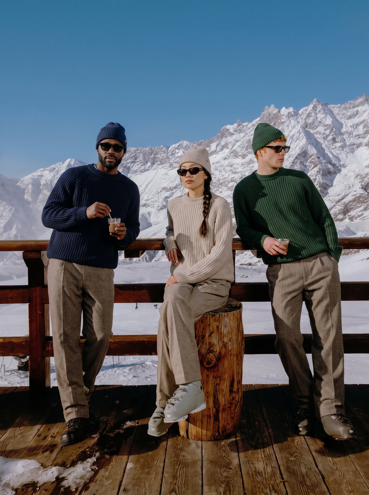 Group in Chunky Knitwear on Mountain Deck