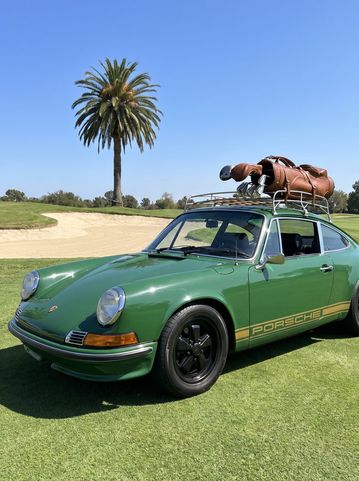 Vintage Green Porsche 911 on Golf Course
