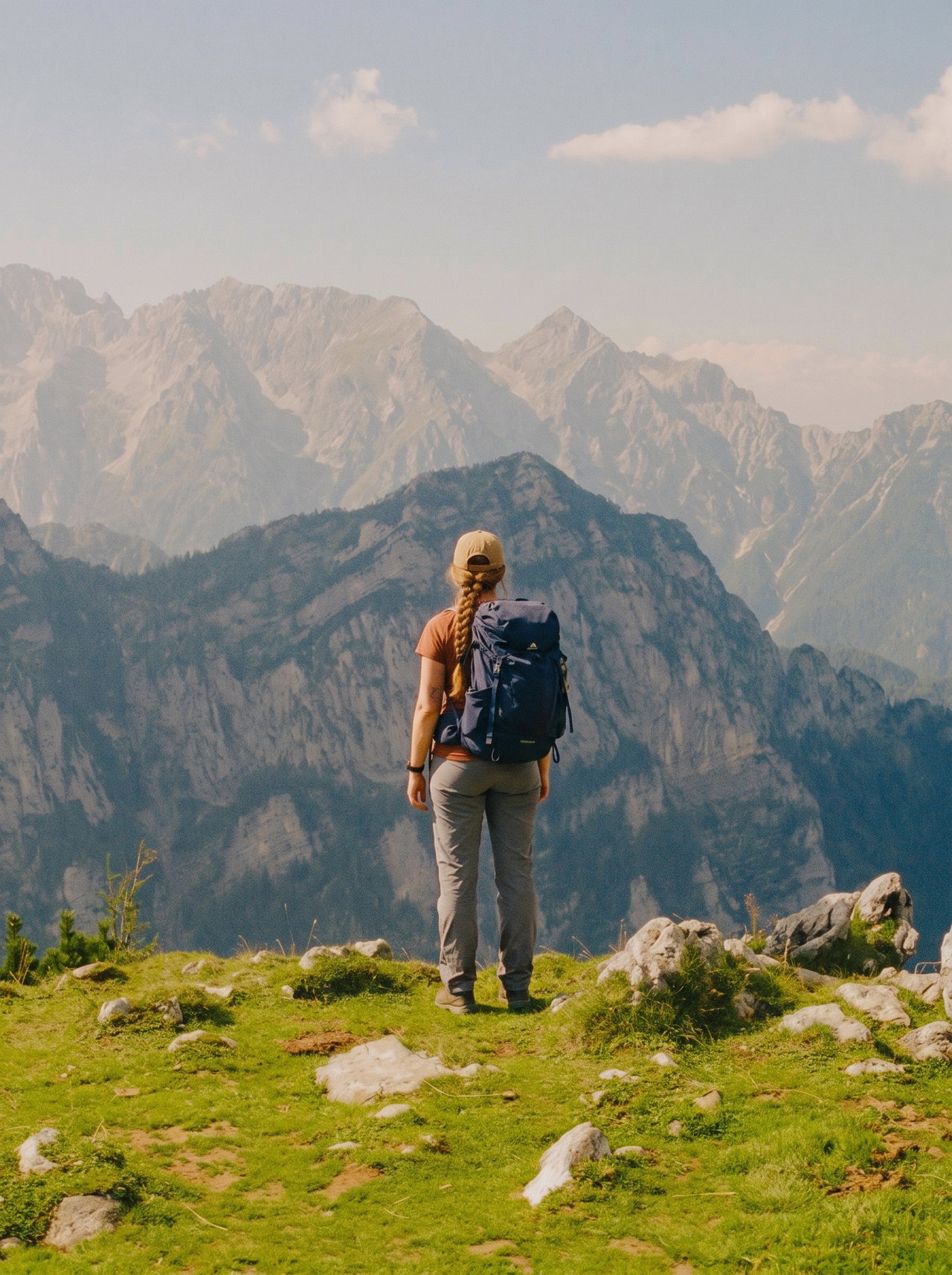 Solo Hiker Overlooking Mountain Range