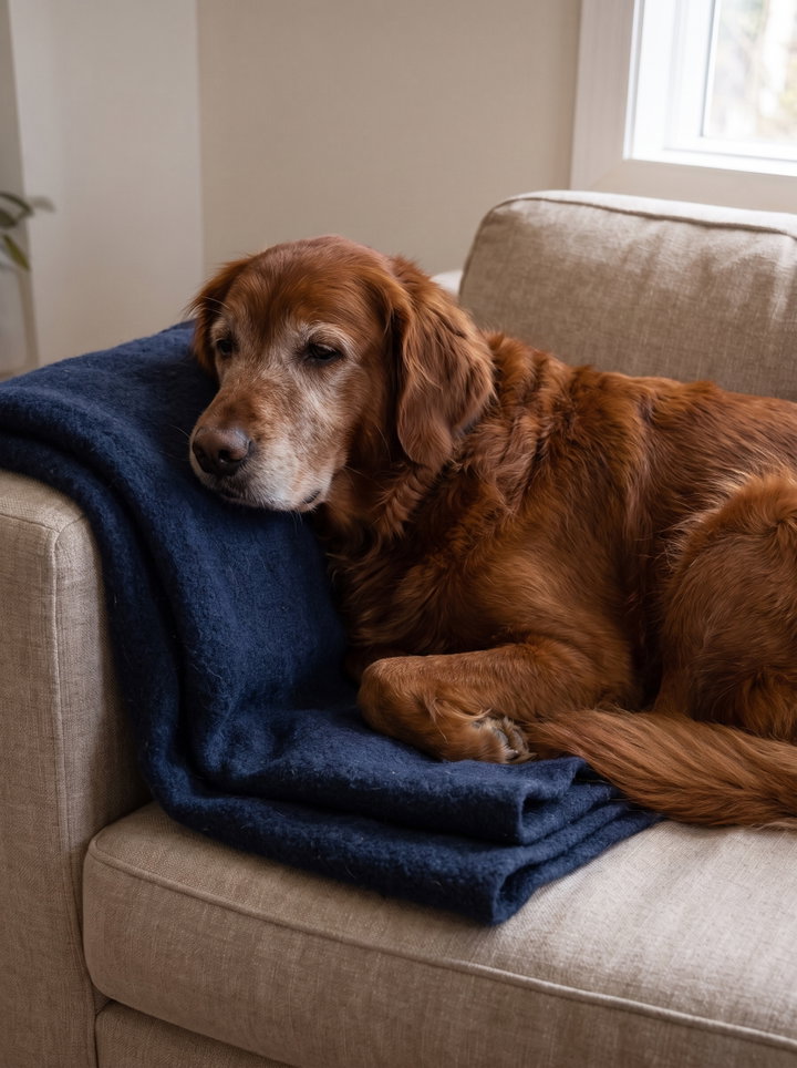 Golden Retriever Napping on Sofa