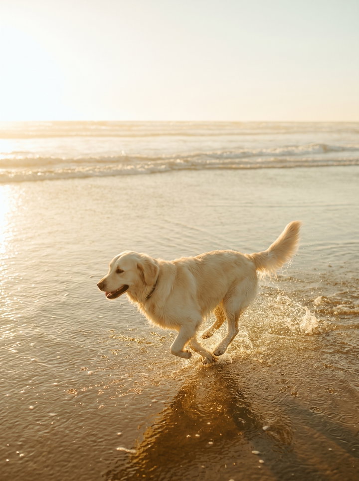 Golden Retriever Running on the Beach