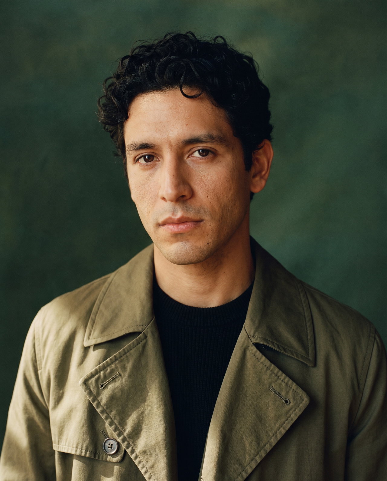 Portrait of Man in Olive Trench Coat