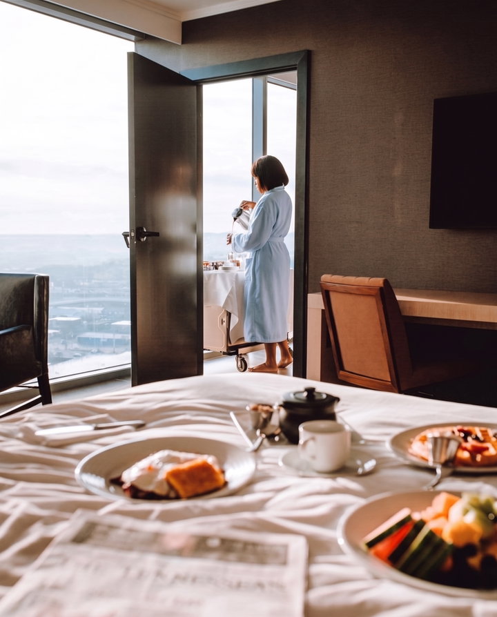 Morning Breakfast in Hotel Room