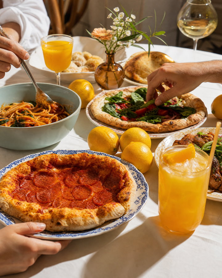 Lively Italian Lunch with Pizza and Pasta