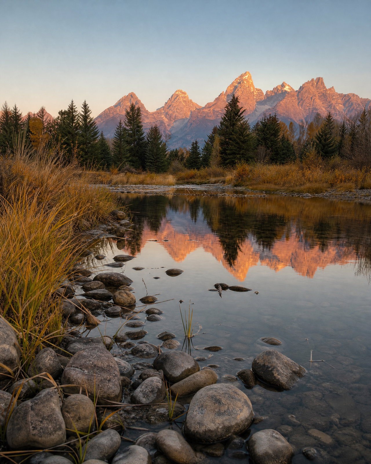 Autumn Mountain Landscape with Reflection